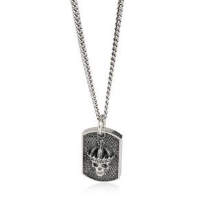 King Baby Black Diamond Small Crowned Skull Relic Dog Tag Pen in Sterling Silver